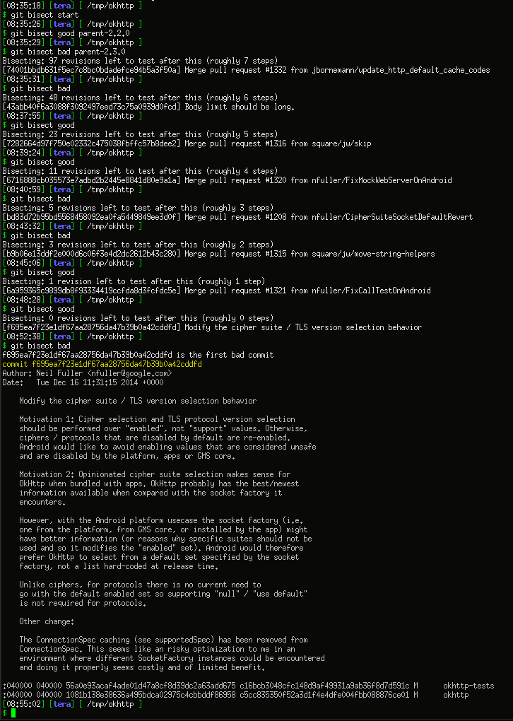 git bisect output