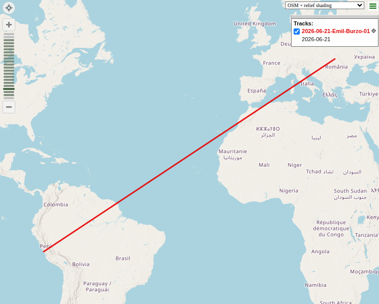 Flight track jumping from Romania to Peru in a straight line